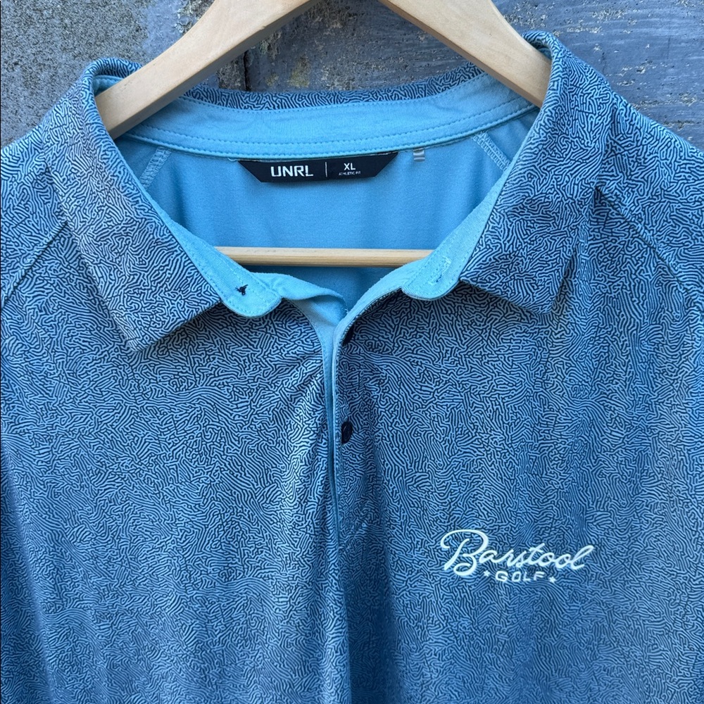 UNRL x Barstool Sports Polo Shirt Mens XL Blue Geometric Print Transfusion Golf